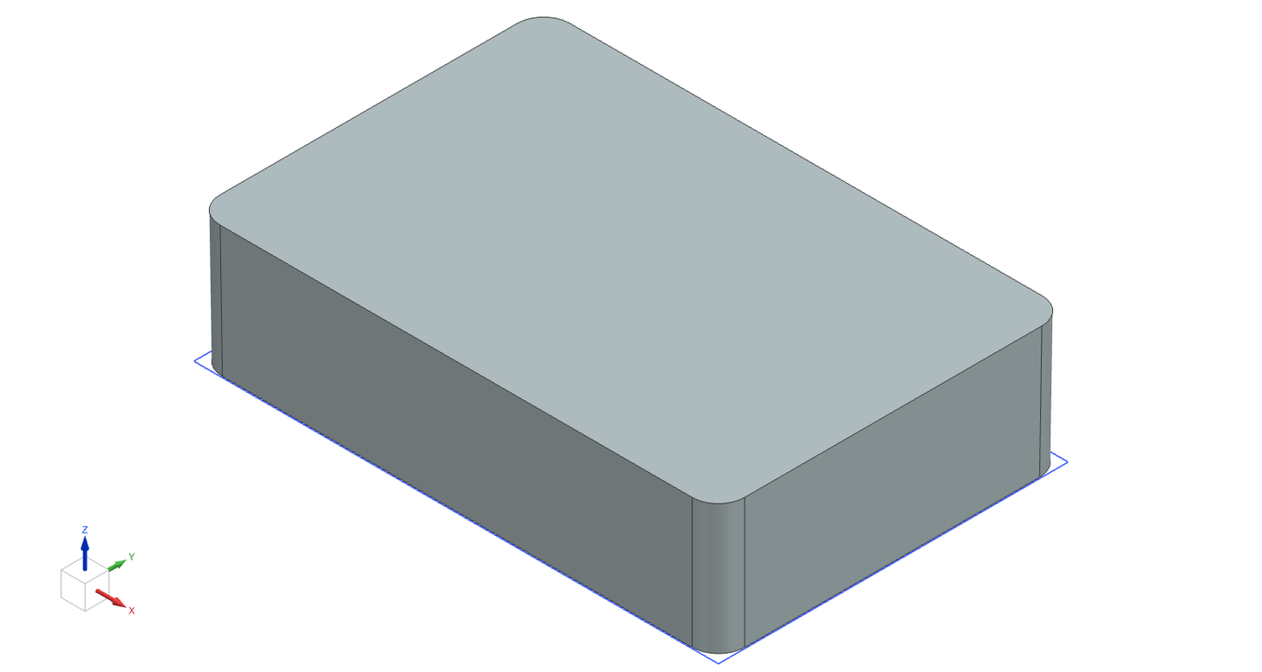 Isometric view of the outside of the moulded ABS cover, with rounded vertical corners
