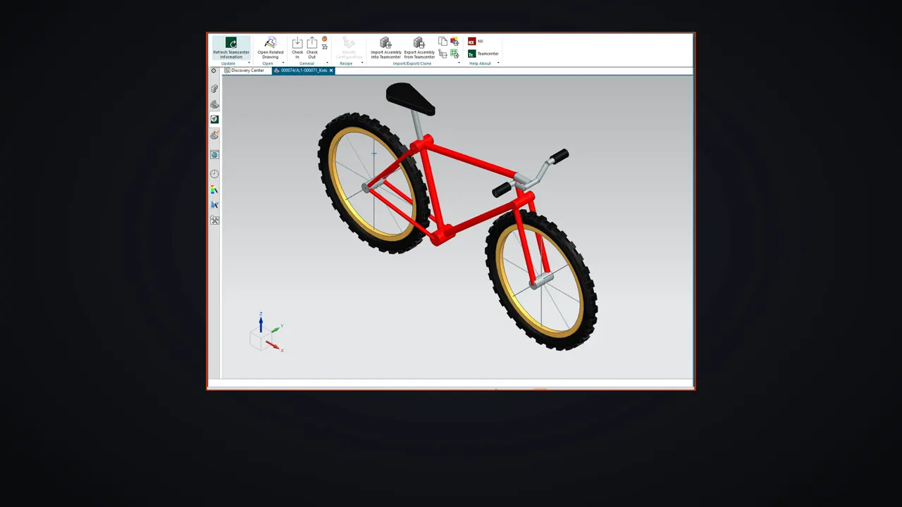 The bicycle in NX after the journal: only the solid bodies are shown